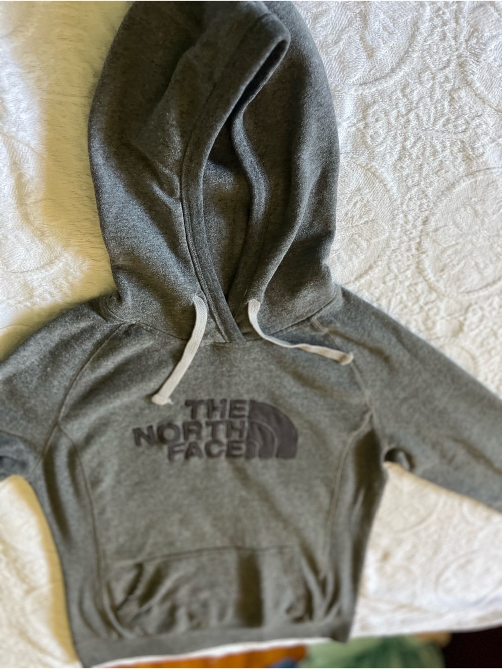 Classic The North Face Heather Gray Drawstring Hoodie